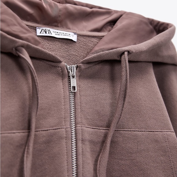 Zara limited edition cotton cropped hooded zipper sweatshirt - Picture 3 of 11